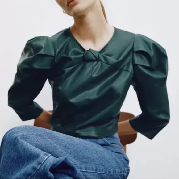 NWT Zara Faux Green Leather Crop Top New Size M - Picture 3 of 5